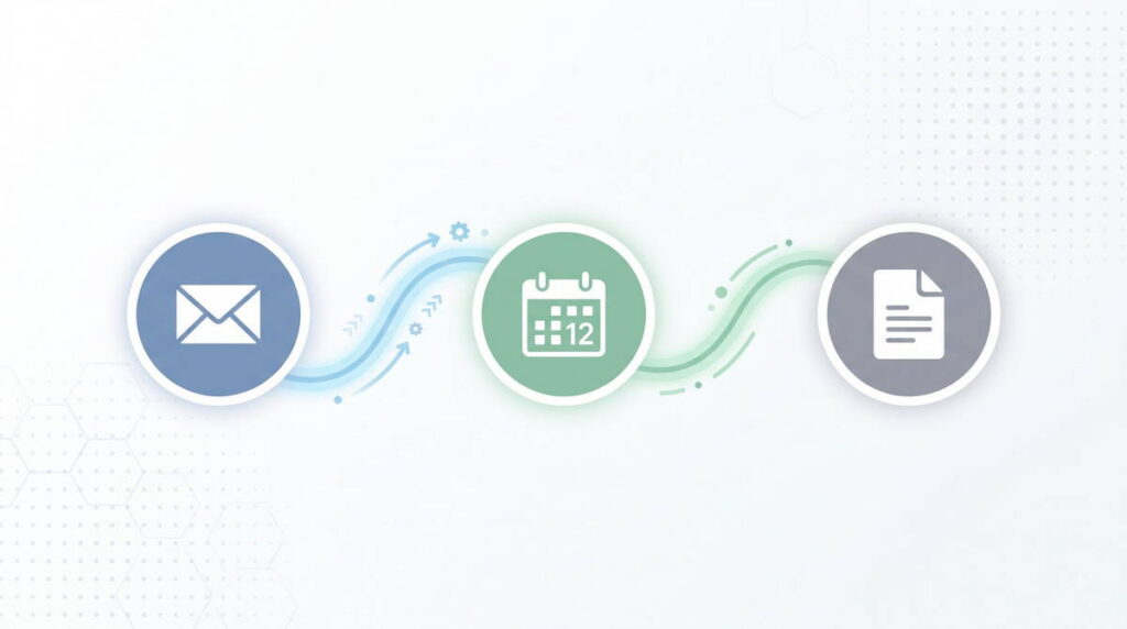 Diagram showing AI agents connecting email, calendar, and document tools