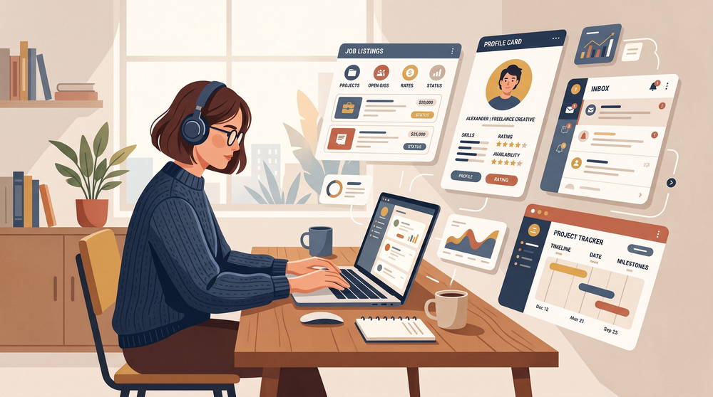Freelancer working on a laptop.