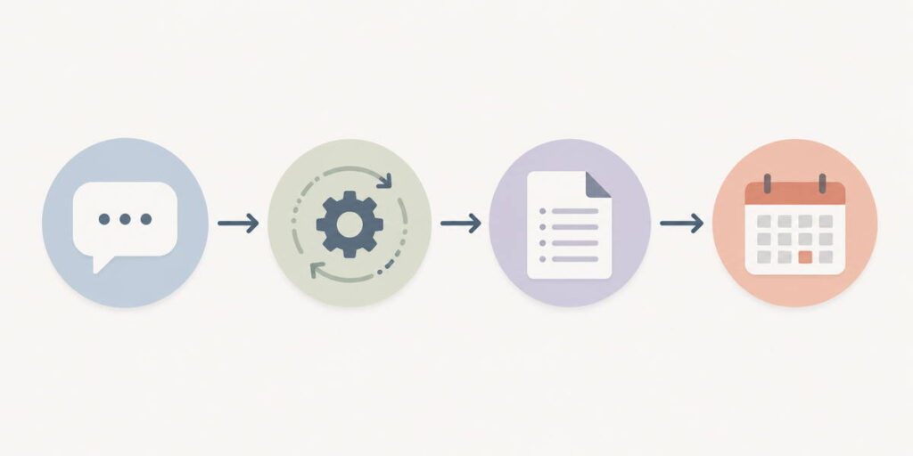 Workflow diagram showing how AI tools connect for automation and document handling.
